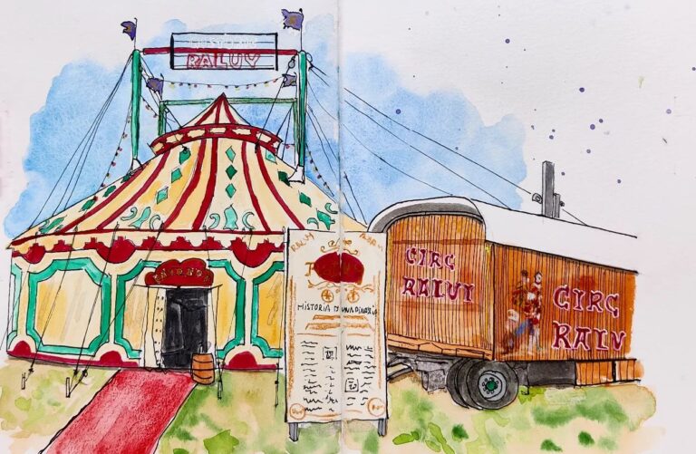 Dibujo del circo Raluy en Terrassa dibujado por los sketchers Terrassa