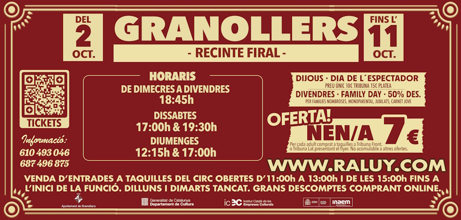Circo Raluy Histórico en Granollers 2026 Circo Raluy Histórico en Granollers 2026. Flyer